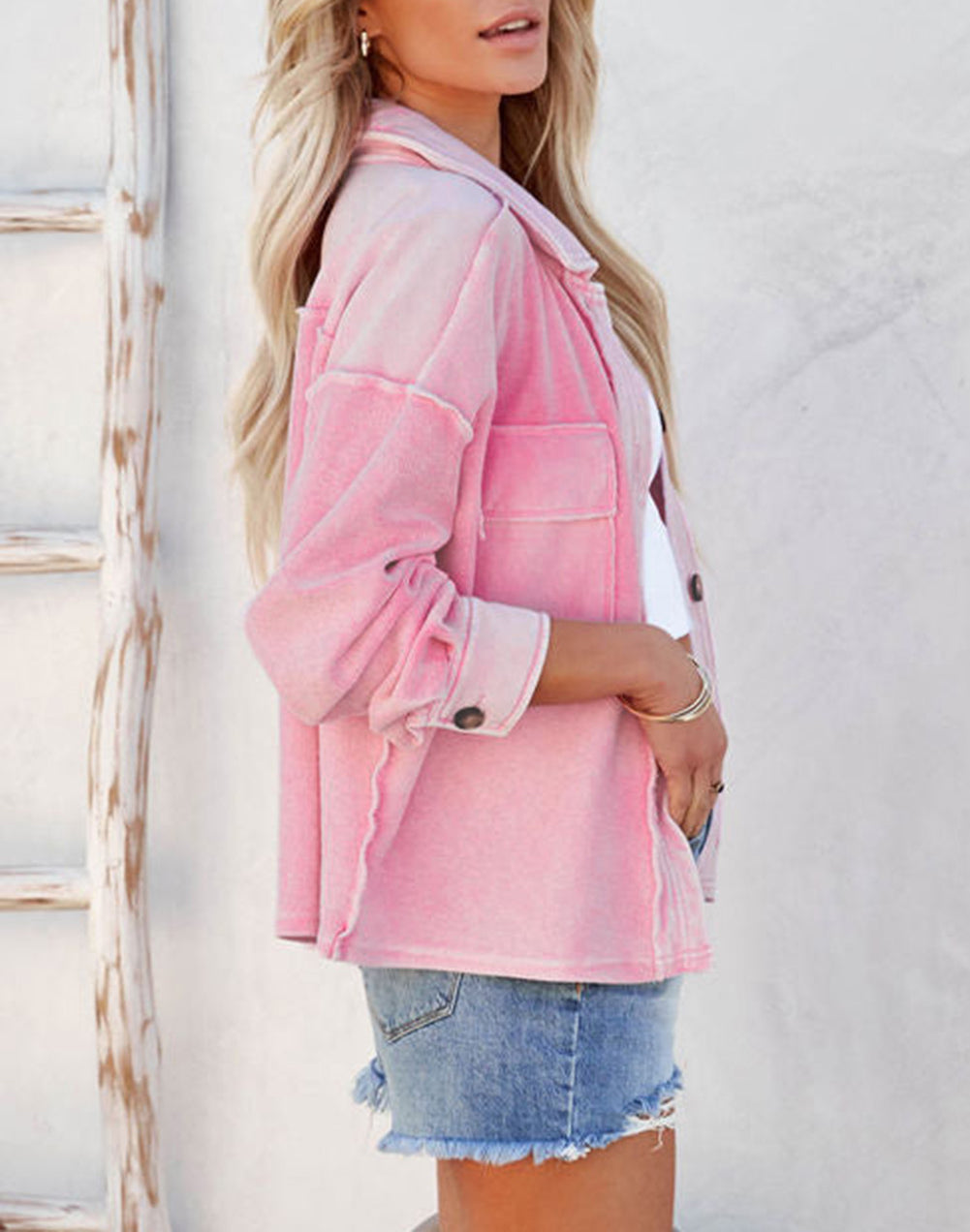 Turn-Down Collar Pockets Shirt Jacket