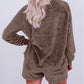 Solid Loose Fit Two Piece Fleece Lounge Set