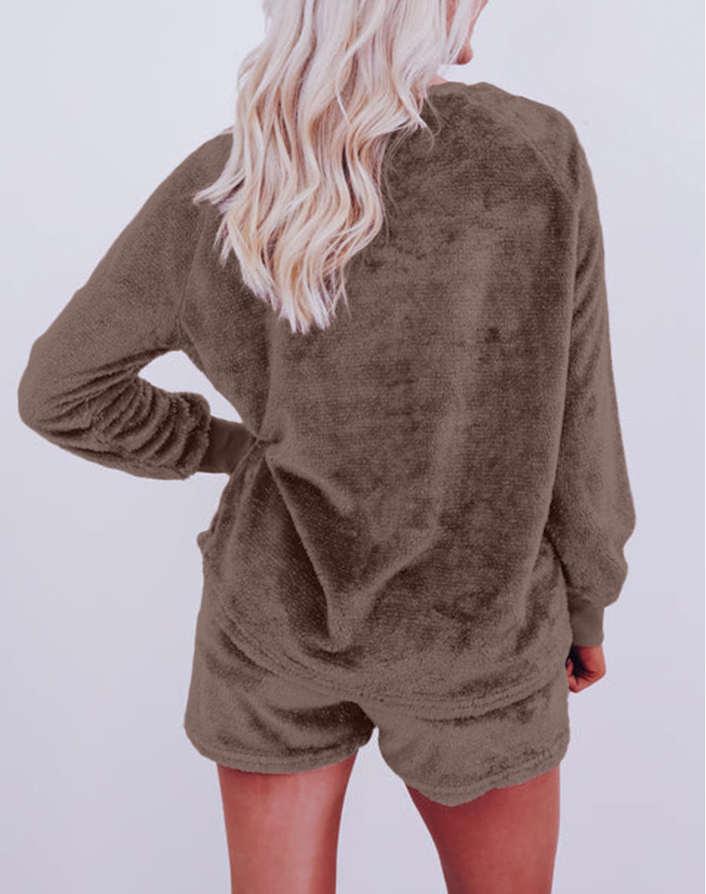 Solid Loose Fit Two Piece Fleece Lounge Set