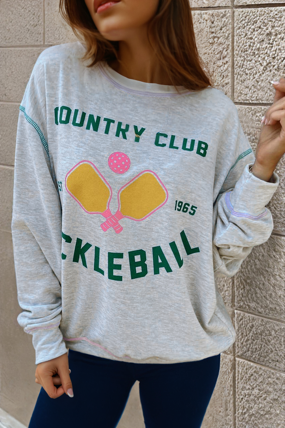 COUNTRY CLUB PICKLEBALL Graphic Exposed Stitching Casual Sweatshirt