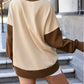 Apricot Color Block Thumbhole Sleeve Drop Shoulder Sweatshirt