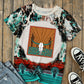 Tie-Dye Bleached Steer Western Print Crew Neck T-shirt