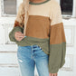 Stripe Textured Color Block Bubble Sleeve Baggy Top