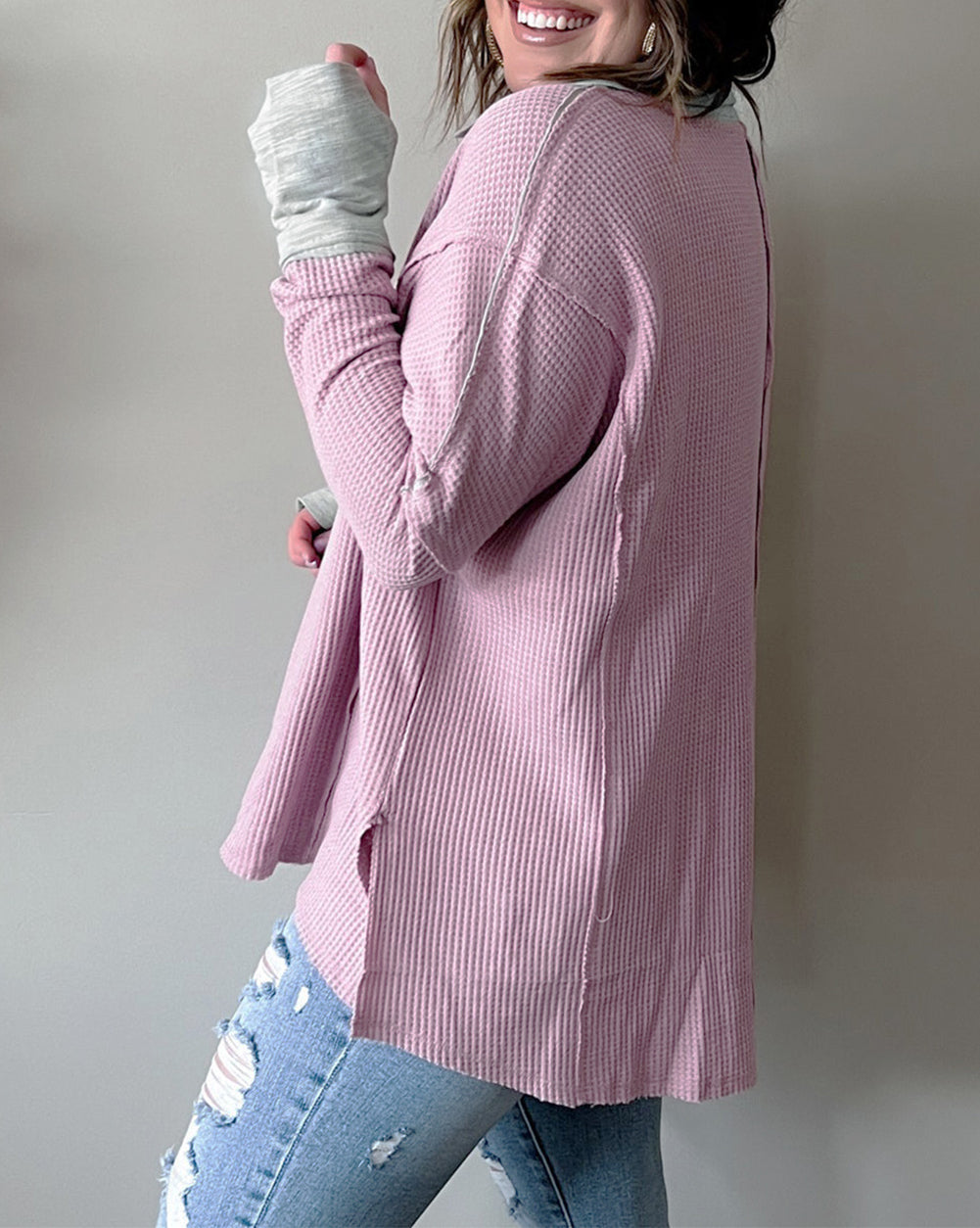 Plus Size Exposed Seam Waffle Knit Top