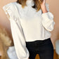 Frilled Neck Ruffled Trim Bubble Sleeve Blouse