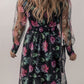 Mesh Sheer Shirred High Waist Floral Maxi Dress