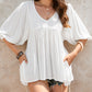 Lace V-Neck Bracelet Sleeve Ruffle Blouse