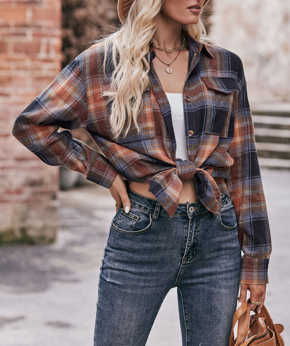 Multicolor Plaid Print Flap Pocket Shirt