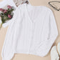 Solid Cable Knit V-Neck Puff Sleeve Cardigan