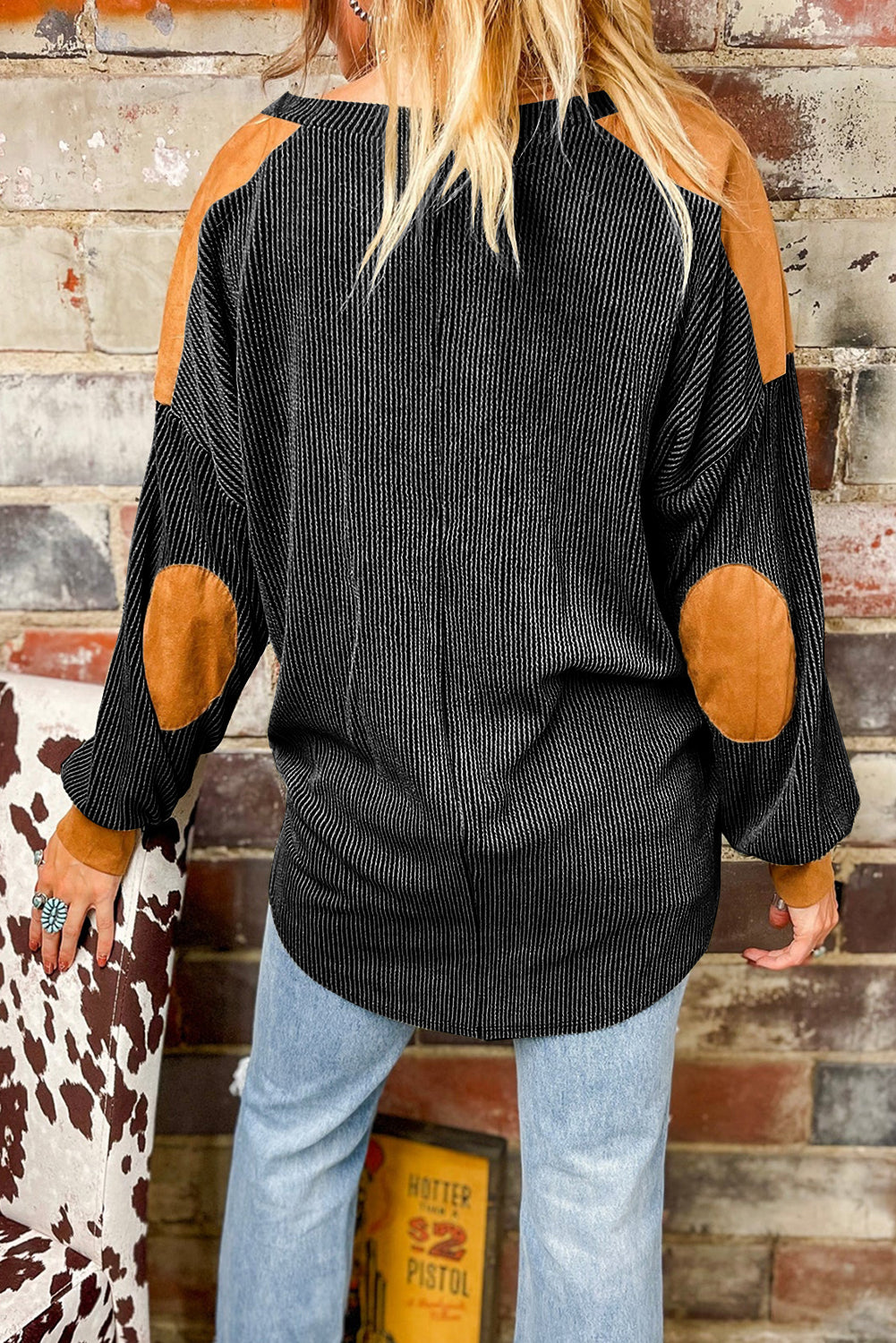 Contrast Patchwork V Neck Corded Top