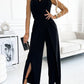 Spaghetti Straps Slit Leg Jumpsuit with Pockets