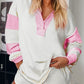 Colorblock Striped Split Neck Collared Sweatshirt