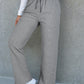 Solid Color Fleece Lined Drawstring Waist Casual Pants