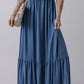 Solid Color Lace up High Waist Tiered Maxi Skirt