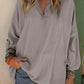 Gray Ribbed Roll-tab Sleeve Oversize Top