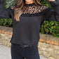 Leopard Mesh Splicing Ruffle Long Sleeve Blouse