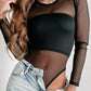 Lattice Mesh Round Neck Long Sleeve Bodysuit