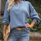 Buttoned Front Bubble Sleeve Blouse