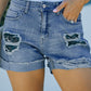 Patchwork Rolled Hem Denim Shorts