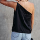 Satin One Shoulder Loose Tank Top