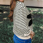 Striped Big Flower Patched 3/4 Sleeve Top