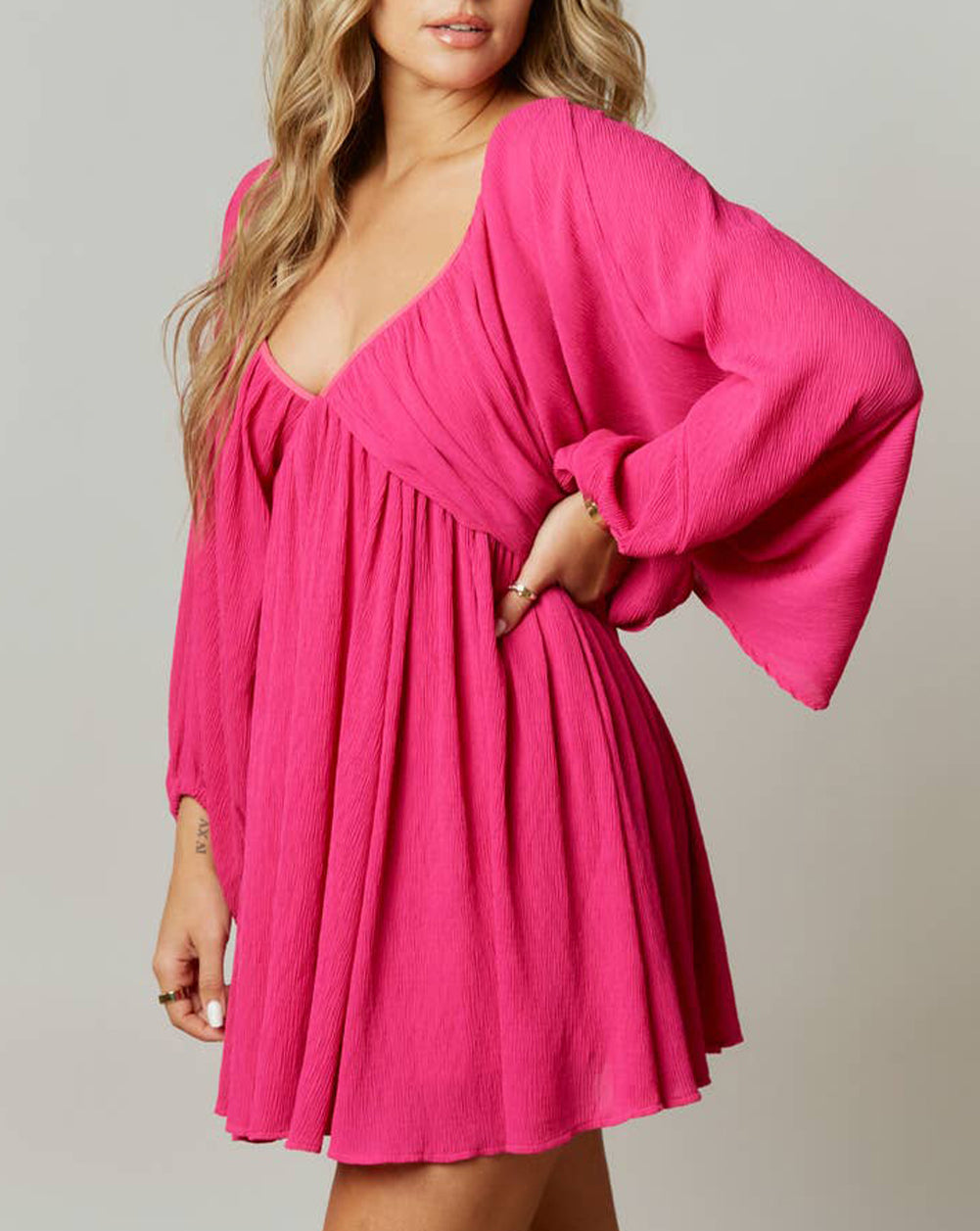 Billowy Sleeve Gathered Babydoll Mini Dress
