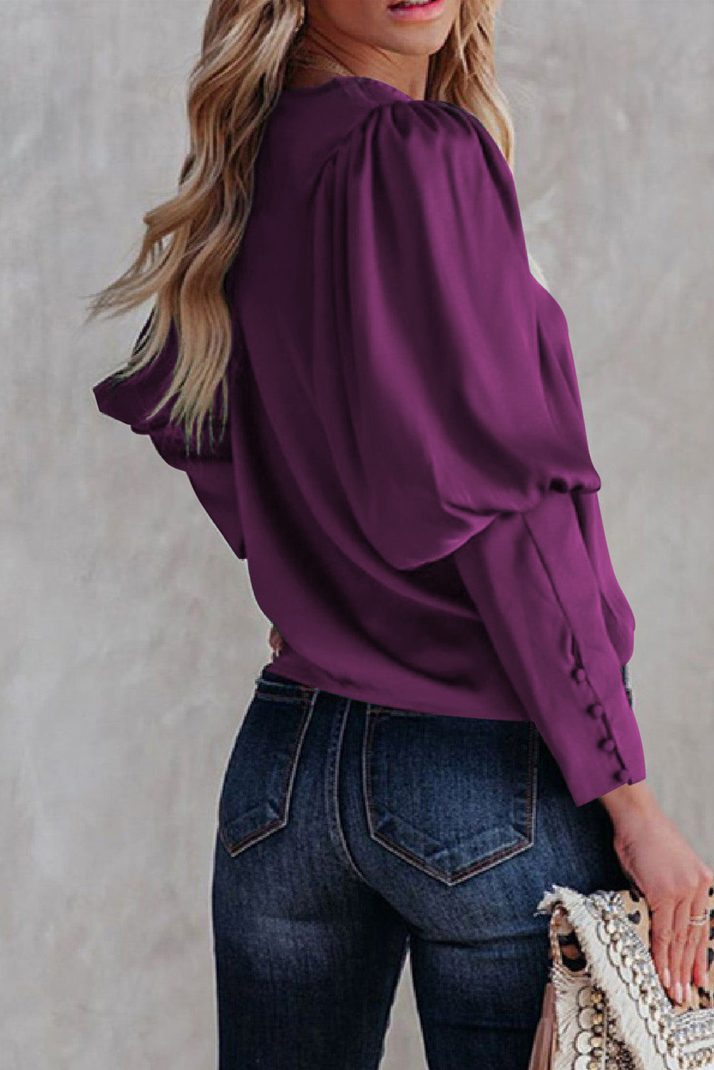 Satin Buttoned Cuffs Puff Sleeve Top