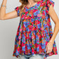 Floral Print Ruffle Tiered Short Sleeve Babydoll Top