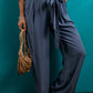 Belted Frilly Waist Wide Leg Loose Pants
