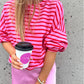 Striped Print Crew Neck Drop Shoulder Sweatshirt