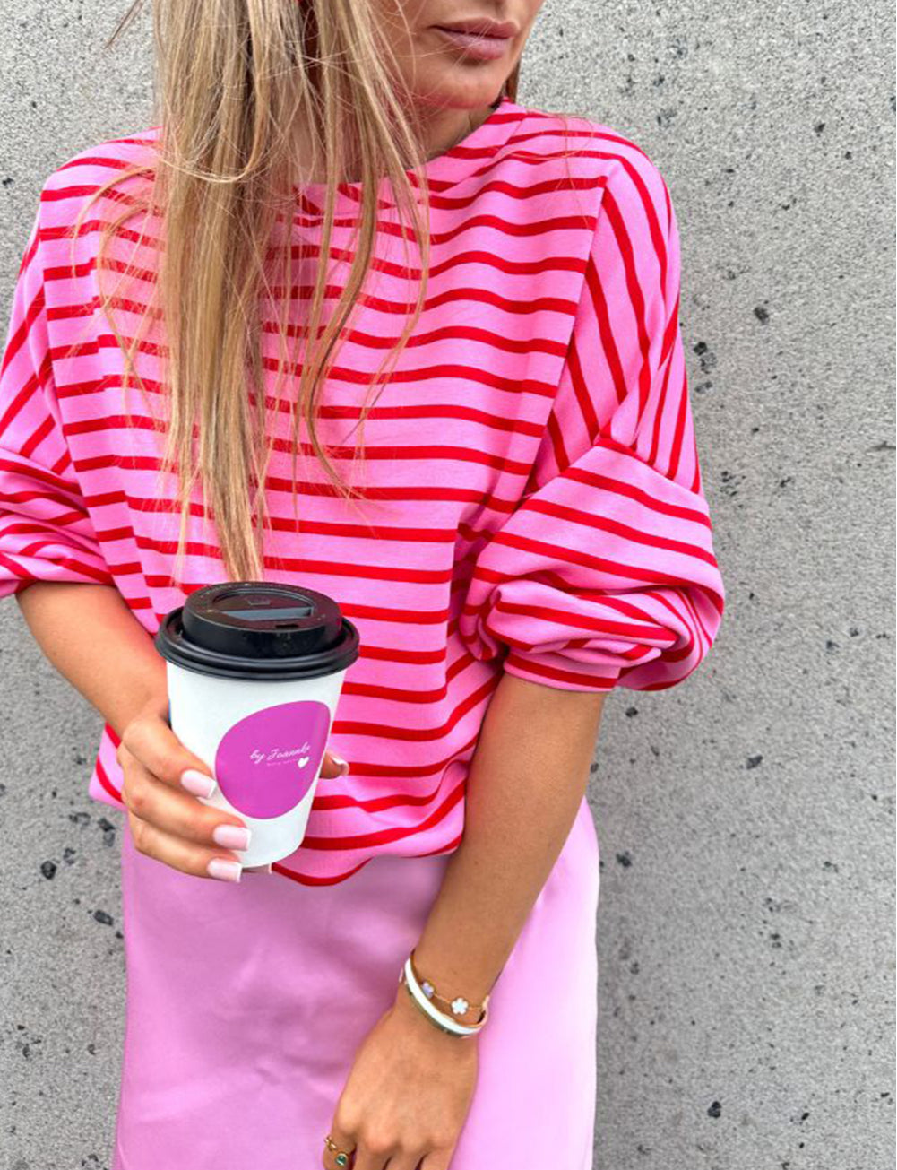 Striped Print Crew Neck Drop Shoulder Sweatshirt