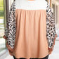 Printed Plus Ruffle Leopard Sleeve Waffled Color Block Top
