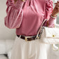 Mock Neck Puff Sleeve Velvet Blouse