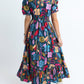 Retro Floral Printed Split Neck Maxi Dress
