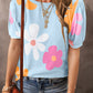 Flower Print Bubble Sleeve Tee