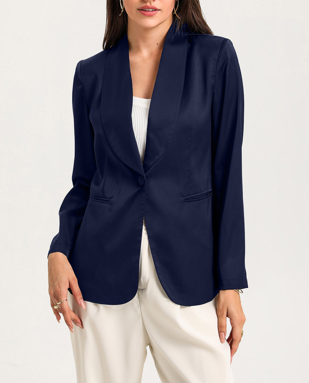 Collared Neck Single Breasted Blazer with Pockets