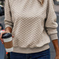 Solid Textured Raglan Sleeve Pullover Sweatshirt