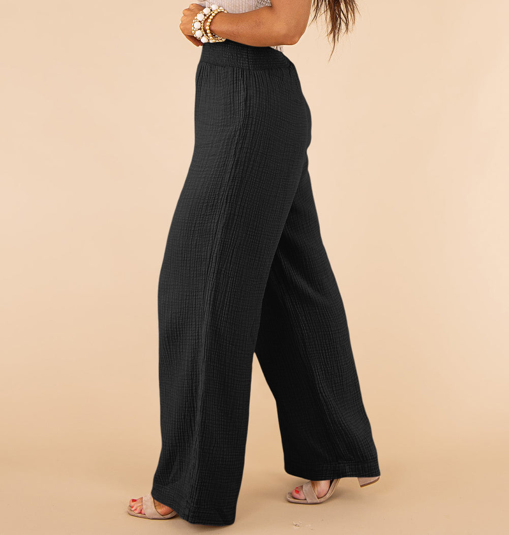 Textured High Waist Wide Leg Plus Size Pants