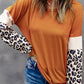 Leopard Sequin Patchwork Long Sleeve Top