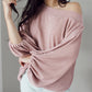 One-Shoulder Balloon Sleeve Ribbed Blouse