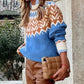 Geometric Print Ribbed Trim Sweater