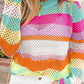Colorblock Patchwork Knit Crochet Eyelet Sweater