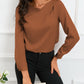 Solid Asymmetric V Neck Long Sleeve Satin Blouse