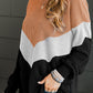 Color Block Corded Texture Long Sleeve Top