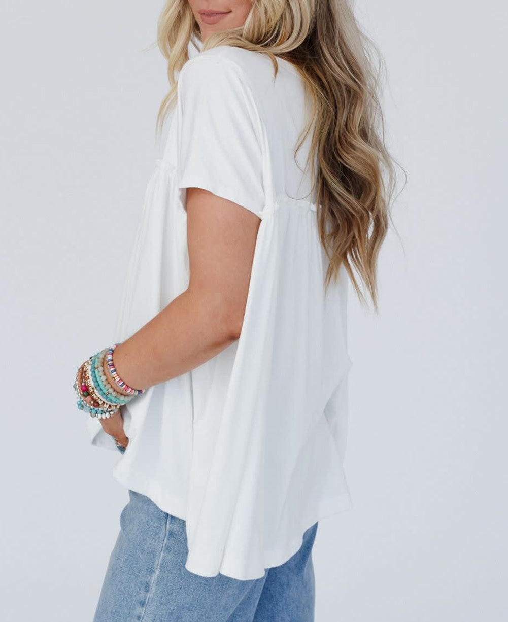 Ruffled Trim Loose Babydoll Tee