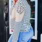 Leopard Colorblock Striped Patchwork Plus Size Long Sleeve Tee