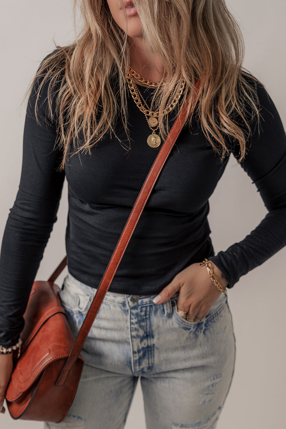 Solid Long Sleeve Slim Fit Tee