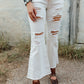 Light Washed Distressed Slits Button Fly Flare Jeans