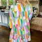 Abstract Print Ruffled Sleeve V Neck Dress