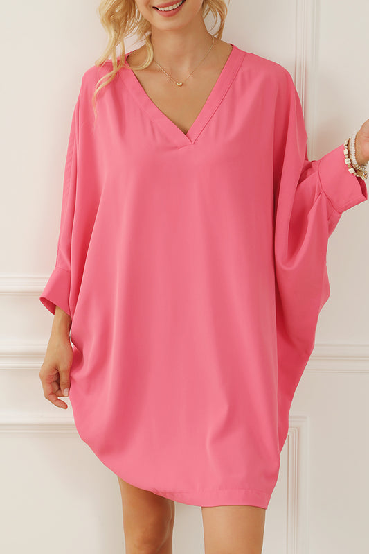 V Neck Dolman Sleeve Short Shift Dress